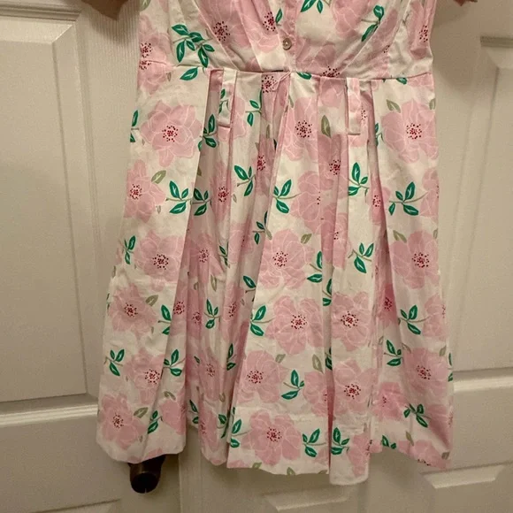 Draper James Pink Floral Midi Collared Puffed Sleeve Dress No belt Cotton Blend - Picture 5 of 8